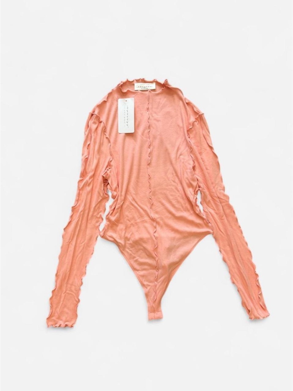 American Threads Coral Long Sleeve Mock Neck Bodysuit with Ruffled Details